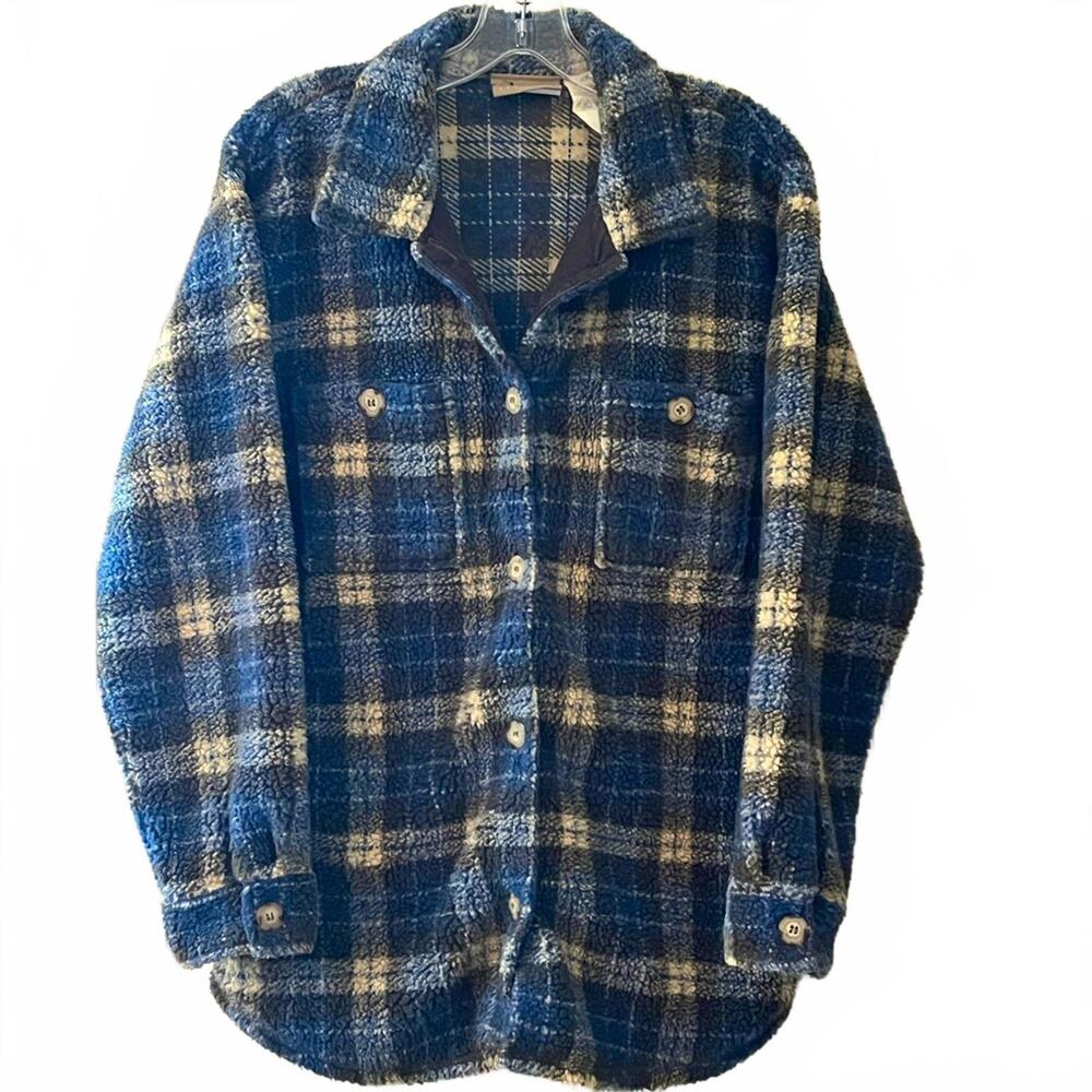 Liz Claiborne Navy and Cream Plaid Shirt Shacket
